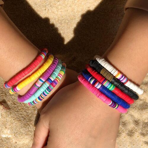 5/7Pcs Women Boho Rainbow Soft Ceramics String Beads Bracelet Wristband Bangle Female Girl Yoga Jewelry