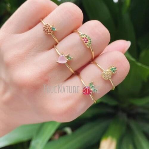 5Pcs RM38663 Copper Jewelry Adjustable Cubic Zirconia Gold Plated Rings Colors Gold Plated Cubic Zirconia Fruit Ring