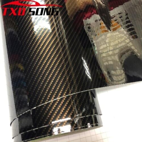 50x300cm Gold Diagonal 2D Carbon Fiber Glossy Carbon Fiber Vinyl Film Car Wrap Foil with Air Release