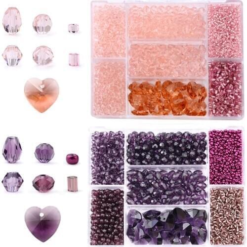 7 Cells Mixed Shape Beads Set Crystal Glass Beads Faceted Sewing Embroidery Beads Loose Spacer for Clothing Accessories
