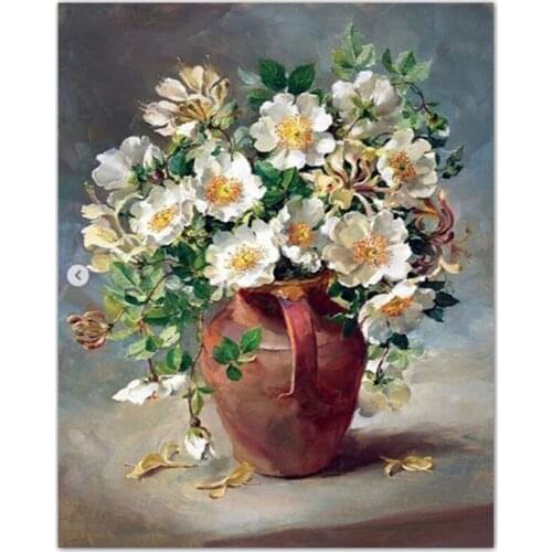 Full Square Round drill 5D Diamond Painting DIY diamond embroidery Still life white flower Diamond mosaic Home Decor Gift