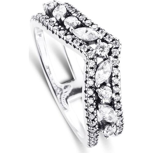 Authentic 925 Sterling Silver Sparkling Marquise Double Wishbon Rings for Women Wedding Engagement Ring Fine Jewelry Bague Femme