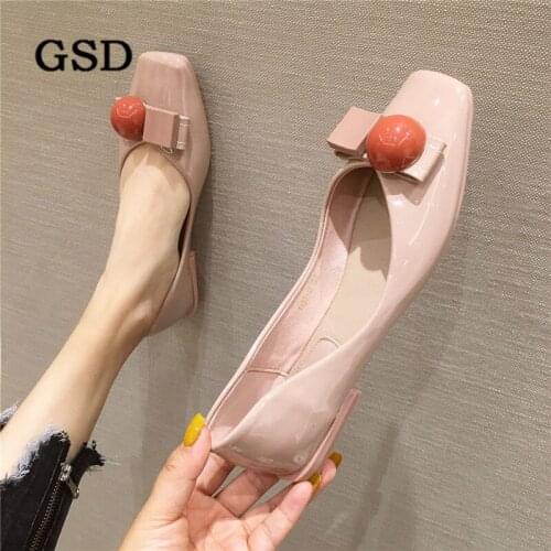 Fashion Womens Ballet Flats shoes Low Heel Square Toe Shallow Button Brand Shoes Woman Slip On Loafers zapatos de mujer