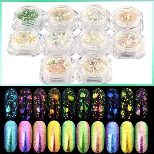 BEAUTYBIGBANG 0.15g Glitter Flakes Sequins Powder Transparent Chameleon Chrome Pigment Sequins Manicure Nail Powder Deco T1579
