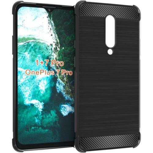BLACK Shock Absorption Cover Soft TPU Anti Scratch Carbon Fiber Design Back Case for Oneplus 7 Pro/1+7 Pro