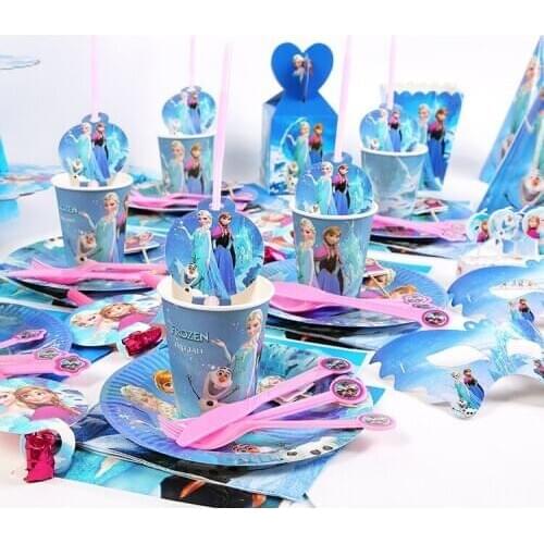 Disney Frozen Design Girls Birthday Party Decorations Gift Bag Paper Cups Plates Spoon Baby Shower Disposable Tableware Supplies