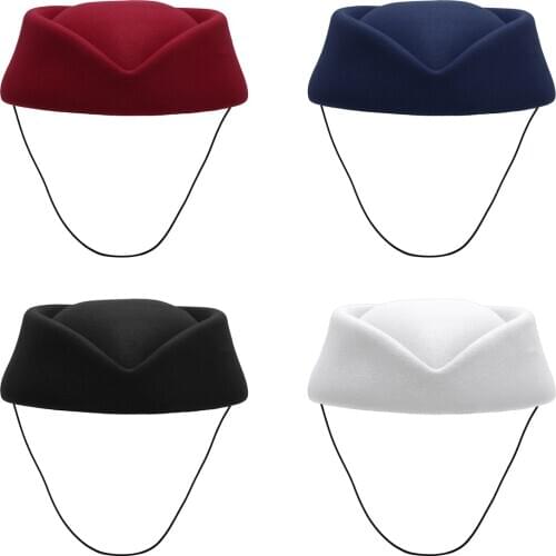 Women Party Hat Photo Prop Stewardess Cosplay Headpieces Wool Felt Air Hostesses Pillbox Millinery Teardrop Fascinator Base Cap