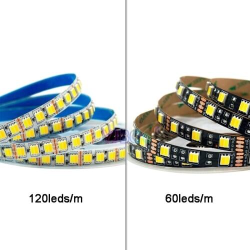 12V 5m 2 in 1 Double Color LED Strip SMD 5050 60LEDs/M 120leds/m CCT Flexible LED lamp Tape White+Warm white,White PCB
