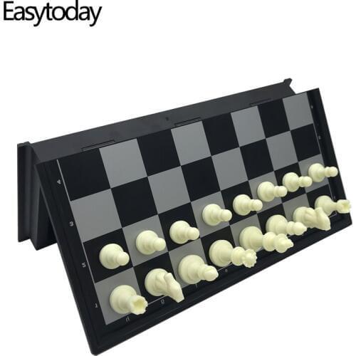 Easytoday Plastic Chess Set Checkers Pieces Two In One Magnetic Folding Chess Board Classic Entertainment Games Gifts