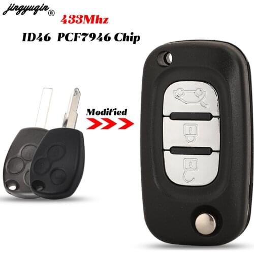 Jingyuqin 3 Buttons 433Mhz ID46 PCF7946 Chip For Renault Fluence Clio Megane Kangoo Modus FOB Flip Remote Car Key VA2 NE72 Blade