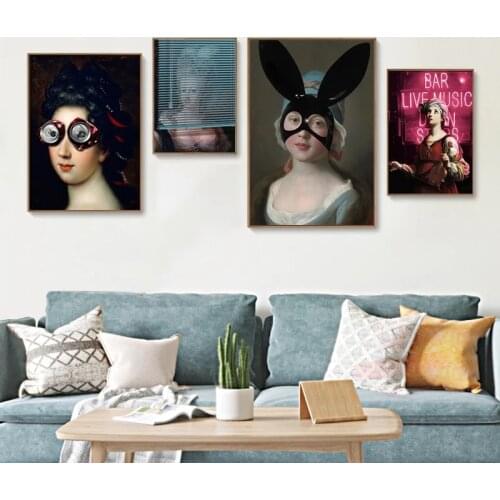 Funny Rabbit Ears Can Glasses Women Painting Modern Abstract Alien Helmet Home DecorationWall Art Canvas Poster Living Room
