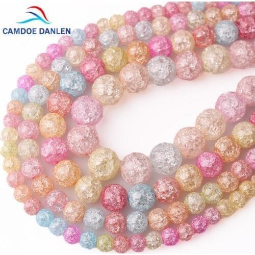 CAMDOE DANLEN Colorful Crack Glass Crystal Round Beads 6 8 10 12 MM DIY Charm Bracelet Necklace For Jewelry Making Accessory