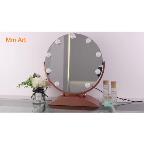 Standing Frameless LED Bulbs Magnifying Round Makeup Mirror For Girls