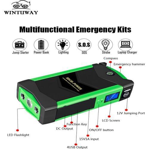 WINTUWAY 12V Multifunctional Car Jump Starter 1000A Peak Power Bank Car Charger Car Booster Power Bank Starting B-JX19-3