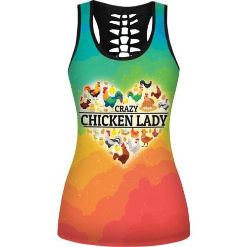 Fashion Animal Crazy Chicken Lady Women Hollow Tanktop and Leggings 3D Print Hipster Leisure Female Sexy Vest Clothes S-89