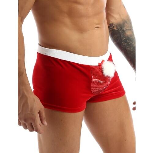 Mens Briefs Erotic Lingerie Christmas Underwear for Velvet Holiday Boxer Shorts Underpants Sissy Male Panties New Year Nightwear
