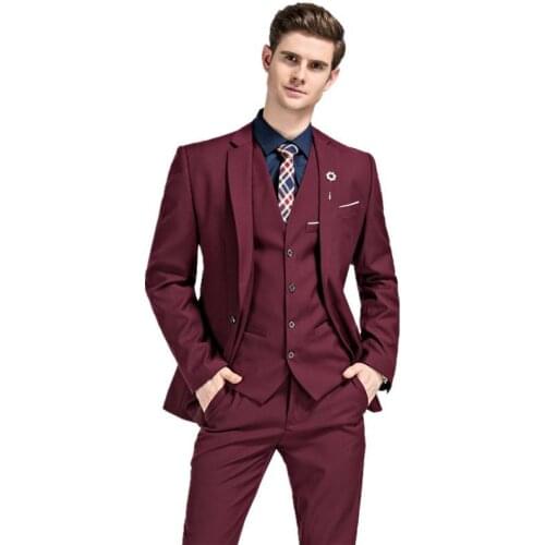 Mens Suits Three Piece Suits Fashion Casual Slim Occupation Dress Wedding Suit (Jacket+Pants+Vest) Custom Made