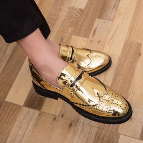 Plus size -48 shoes mens original mens casual shoes fashion gold mens luxury brogue wedding party Oxford Shoes zapatos hombre