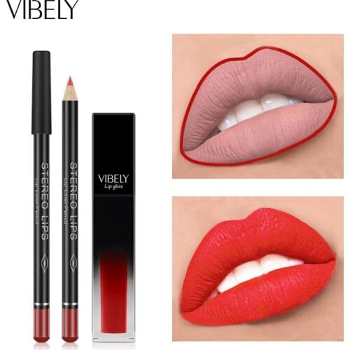 6Pcs Mixed Sexy Long-lasting Waterproof Lipstick Cosmetic Set Matte Liquid Lipstick and Lips pencil Matte Lip gloss Lip Beauty