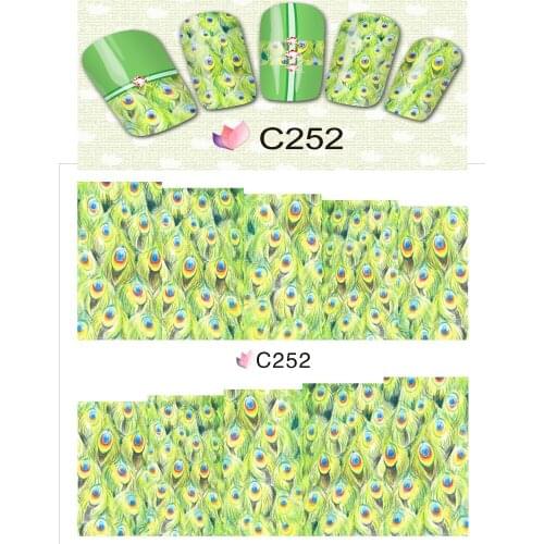 NAIL ART BEAUTY WATER DECAL SLIDER NAIL STICKER GREEN PEACOCK FEATHER FLOWER JASMINE ROSE LILY C252-259