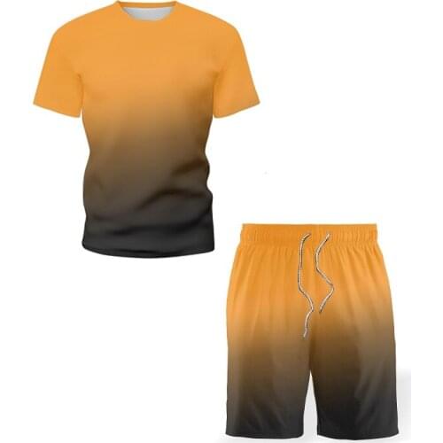 2021 Summer New Style Mens Sets Sports Male Quick Drying Sportswear Printing Clothing Fitness Training Kit O-Neck Beach Shorts