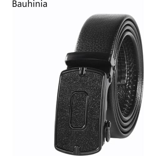 New High Quality Wear-resistant Classic Mens PU Leather Belt Lychee Pattern Business Automatic Buckle Belt