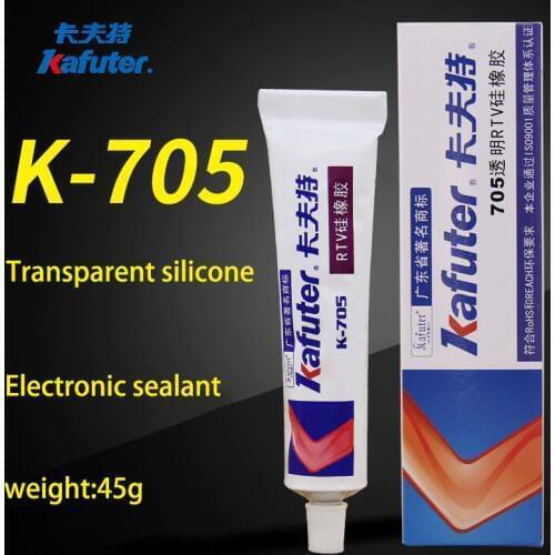 Wholesale 5pcs/lot Genuine Kafuter k-705 RTV Silicone Rubber Electronic Glue Sealant Transparent Organosilicon 45g