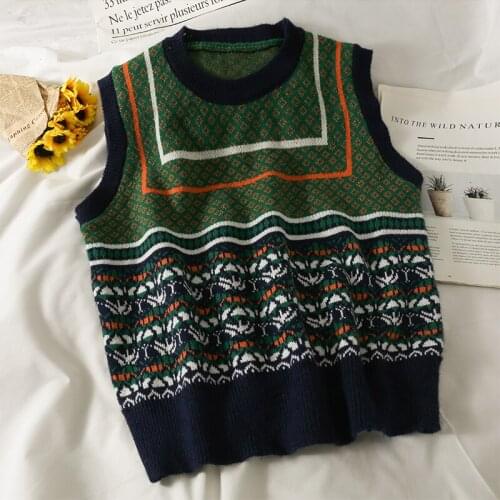 2021 Autumn Winter Knitted Sweater Vest Women Casual Waistcoat Boho Vintage Knit Vests Female Chalecos Para Mujer