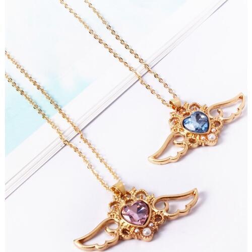 Fashion beautiful ladies fashion Angel wings peach crystal heart necklace chain of clavicle 3302dd