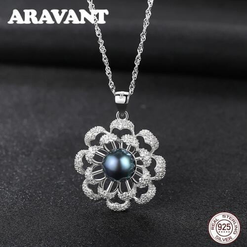 Natural Freshwater Pearl Necklace For Women 925 Sterling Silver Big Flowers Zircon Pendant Necklace Wedding Pearl Jewelry