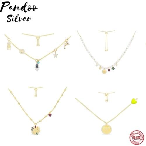 Pandoo Daisy Necklace Pearl Necklace Silver Chain Necklace For Women 2021 Jewelry Gift Pendant Necklaces Collier Femme