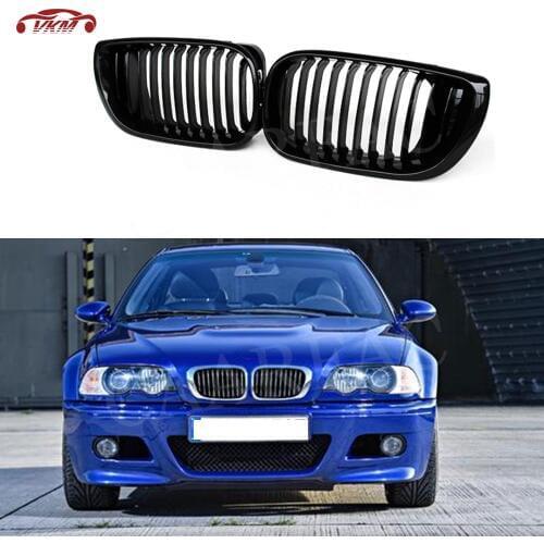 Front Kidney Double Slat Grill Mesh Grille Frame Covers for BMW 3 Series E46 4 Door Coupe 2002-05 318I 320I 325I 330I