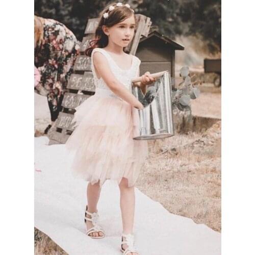 Flower Girl Dresses Half sleeve Lace Appliques Beaded belt O-Neck Birthday Tulle First holy communion Dresses