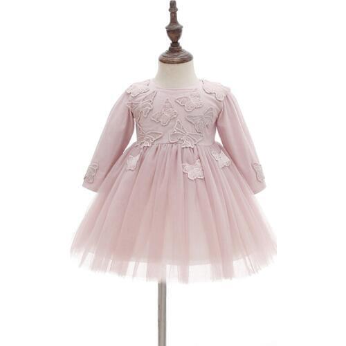 Long Sleeve First Communion Dresses for Girls Pink Flower Tutu Dress for Wedding Party Children Kids Party Dress Kids Clothes