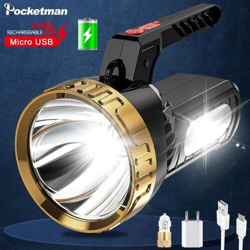 200W Portable Flashlight USB Rechargeable Torch Lanterna Emergency Light Outdoor Camping Light With Sidelight Built in Battery