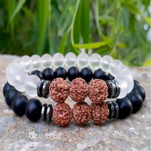 Reikipcs 8mm Natural Black Onyx Rudraksha Handmade Mala Bracelet Buddhism Pray Stretchy Healing Fancy Spirituality