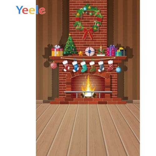 Christmas Cartoon Sock wreath Fireplace Home Decoration Backdrop Photography Custom Photographic Background For Photo Studio