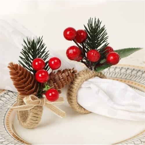 Christmas Decoration Red Fruit Pine Needle Napkin Ring Hotel Home Napkin Buckle Christmas Wreath Table Decoration