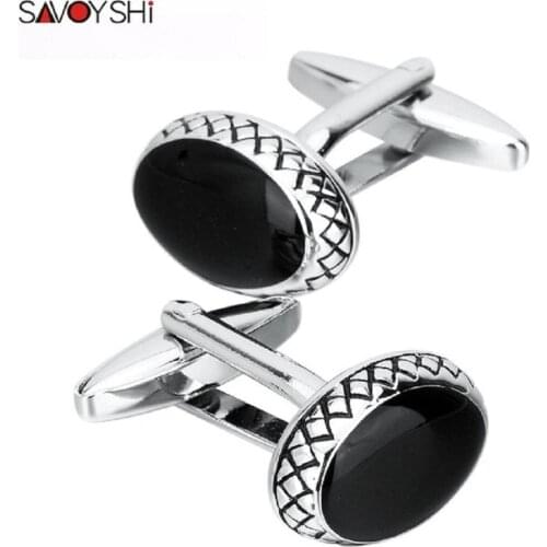 SAVOYSHI Luxury black metal pattern Cufflinks For Mens High Quality French Shirt Business Enamel Wedding Cuff nails