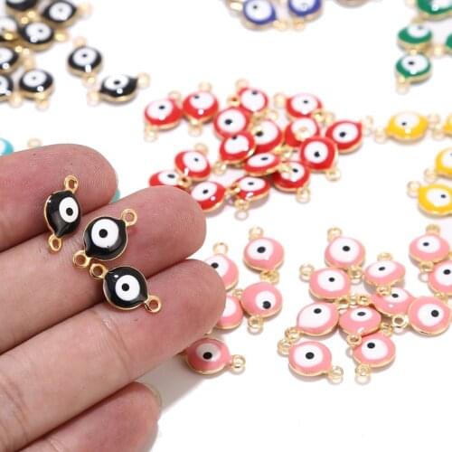 20pcs Stainless Steel Gold Tone 8mm Width Charm Connectors Turkish Evil Eye Accessories For DIY Jewelry Bracelet Necklace Making