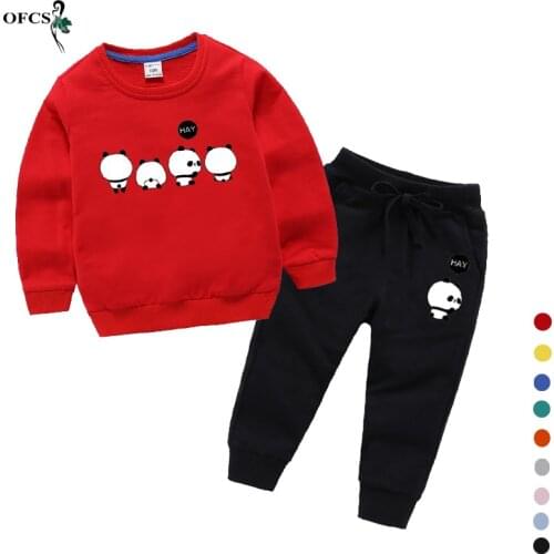 Boys Girls Sports Suit Clothes Autumn New Children Fashion Leisure Cartoon Full Pullover Sweater T-shirt +Cotton Pants 2pcs Sets