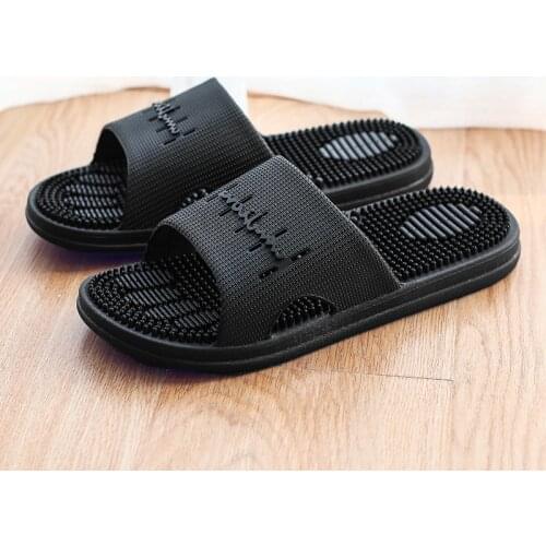 Bathroom Slippers Men Skid Particle Sole Massage Crocks Shoes Rubber PVC Women Indoor Shoes Black Flat Slippers