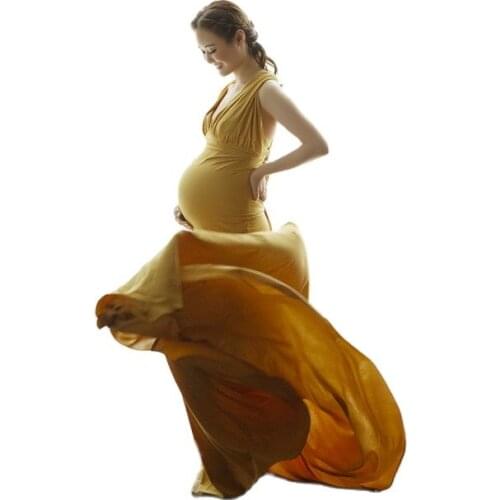 Jersey Slim Fit Maternity Dress For Photography Soft V-Neck Pregnant Clothes Sexy Maternity Gown for Photo Shoot