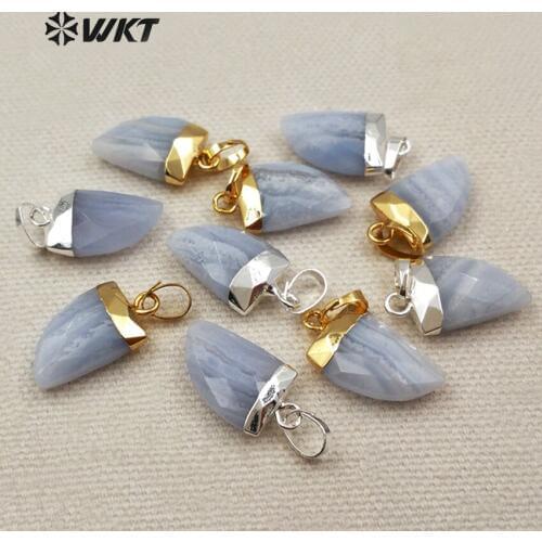 WT-P1272 WKT Natural Blue Stone Pendant With silver plated Top Fashionable Jewelry Findings pendants tiny horn charm pendants