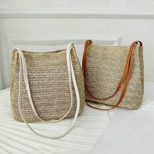 Summer New Casual Woven One-shoulder Straw Bag Wild Bucket Bag Bohemian Straw Bag Handbag Messenger Beach Bag