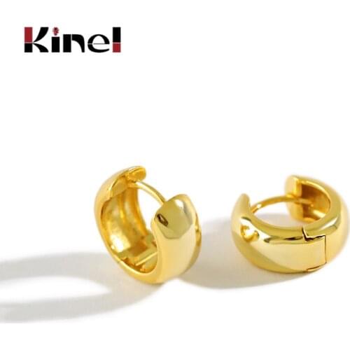 Kinel Genuine 925 Sterling Silver Round Circle Earrings for Women 18K Gold Earrings Korea Sterling Silver Jewelry Gift