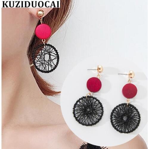 Kuziduocai New Fashion Jewelry Bohe Punk Wood Round Circle Dream Catcher Dangle Statement Drop Earrings For Women Brincos E-836