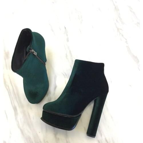 Winter Leather stiletto Platform Boots Women Round Toe Suede High Heel Boots Women Fashion Wine Red Ankle Boots gray booties