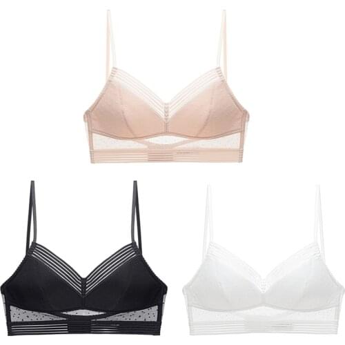 Summer New Sexy Backless Bra Push Up Bras Women Deep V-neck Lace Bralette Dots Mesh Lingerie Ladies Low Back Underwear Plus Size