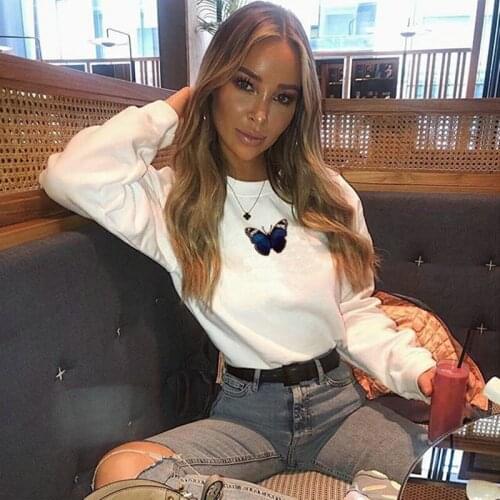 Brand New Women’s Butterfly Embroidery Dye Tops Sweatshirts Casual Long Sleeve Crew Neck Loose Fit Sweatshirts